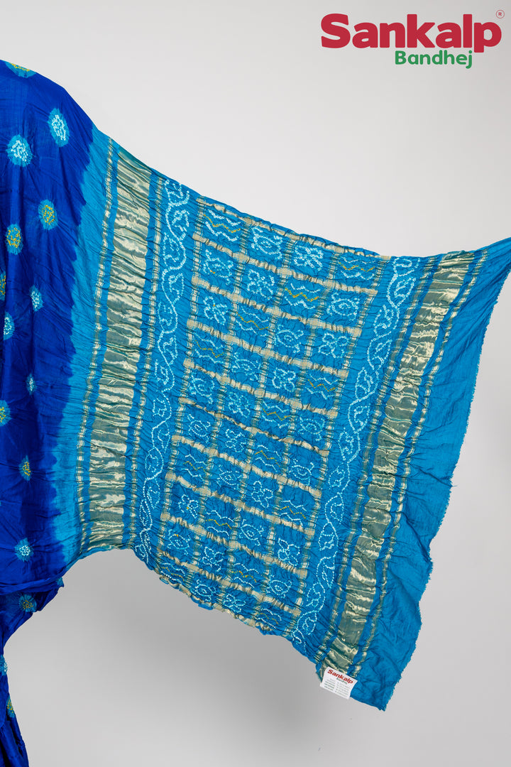 Royal Blue And Sky Blue Gulti Gaji Silk Bandhani Saree