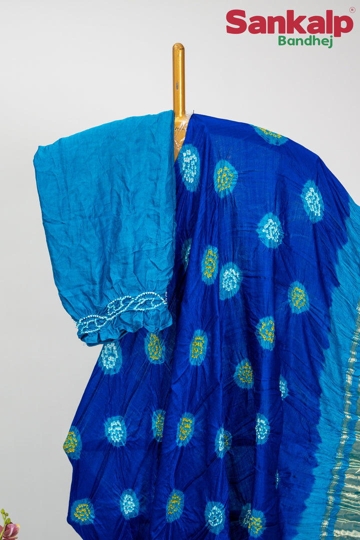 Royal Blue And Sky Blue Gulti Gaji Silk Bandhani Saree