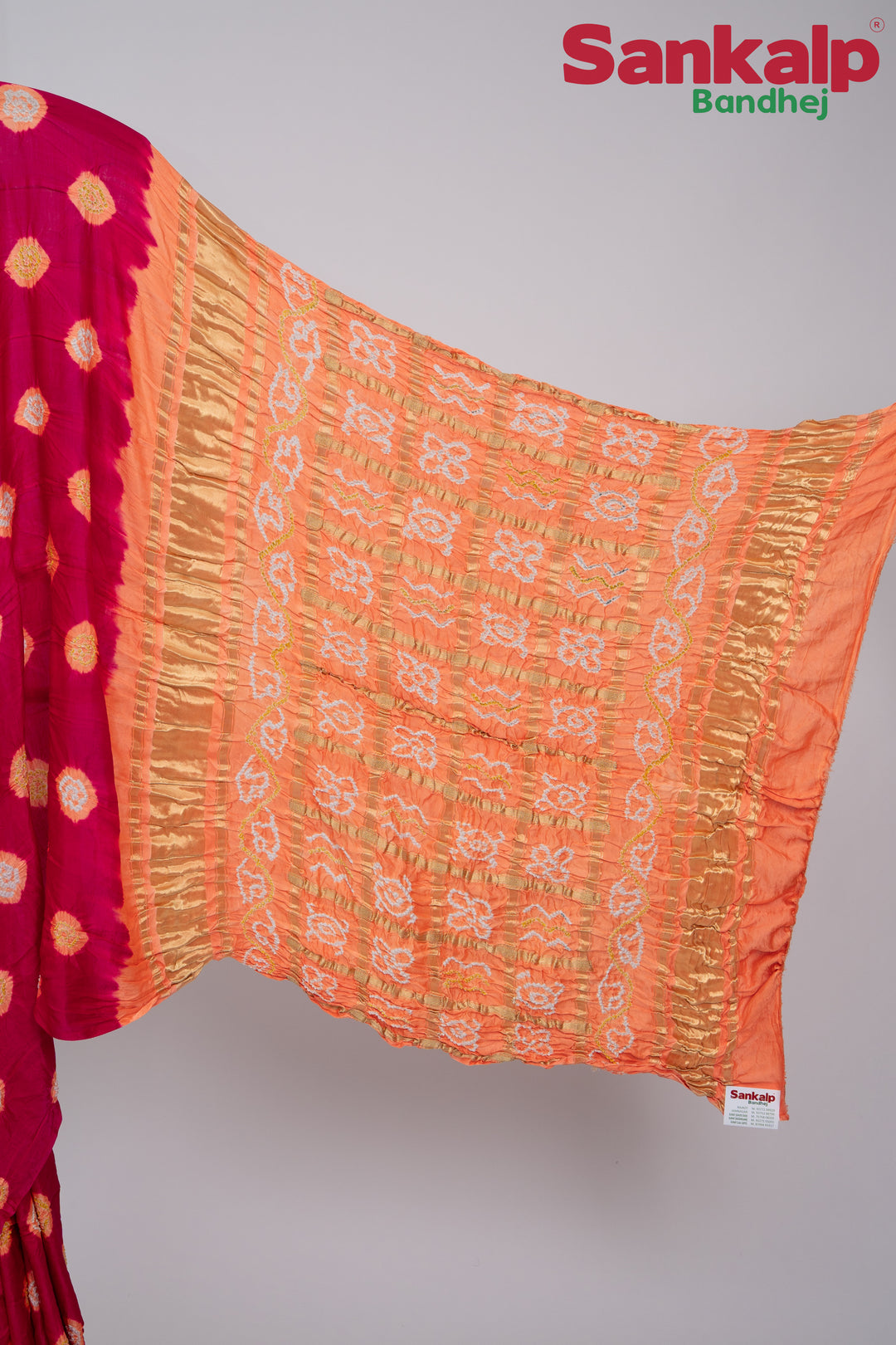 Peach Strawberry Gulti Gaji Silk Bandhani Saree