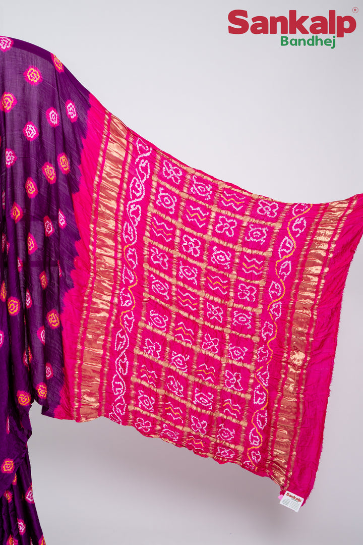 Rani Magenta Gulti Gaji Silk Bandhani Saree