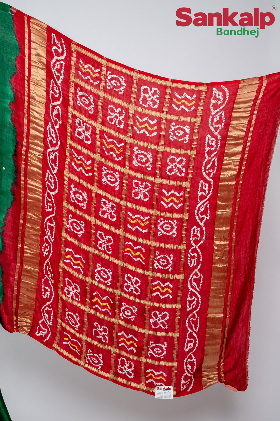 Red Green Gulti Gaji Silk Bandhani Saree