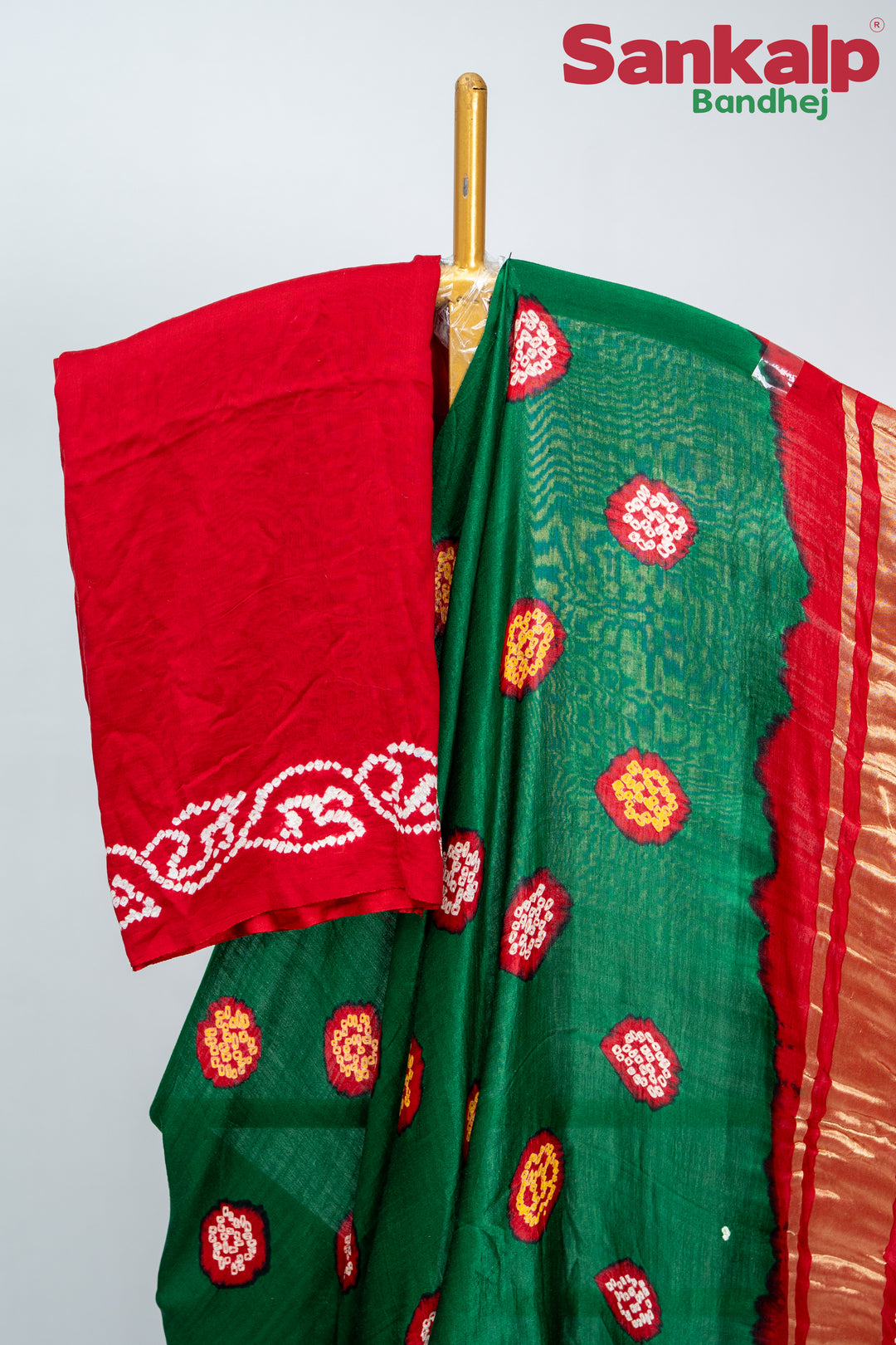 Red Green Gulti Gaji Silk Bandhani Saree