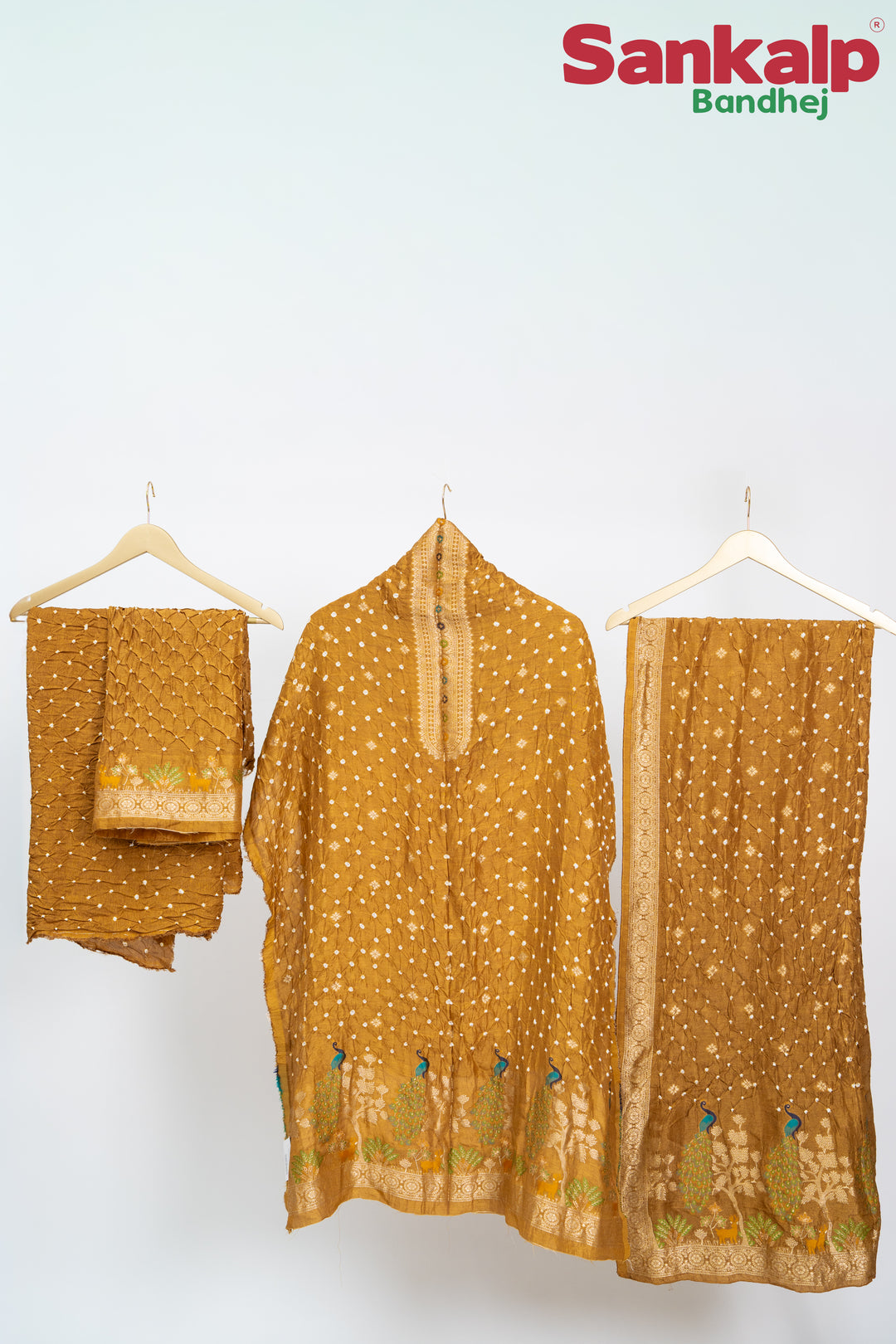 Mustard (Sonera ) Bandhani Tussar Silk Dress Material