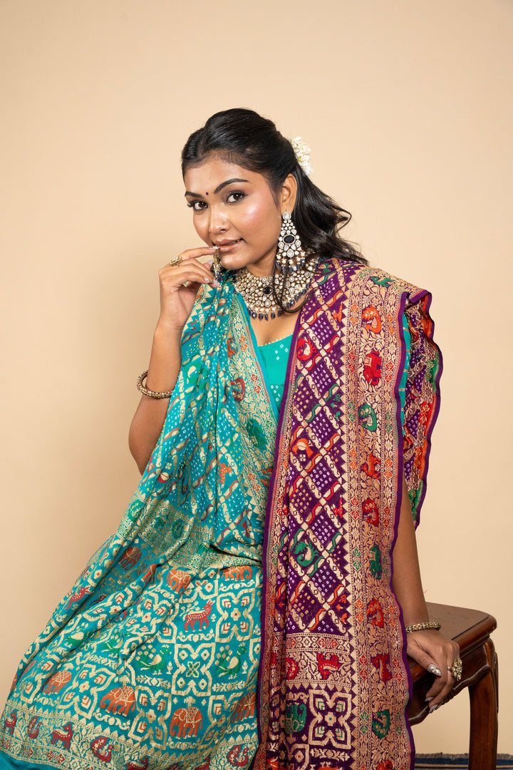 Sea Green Minakari Georgette Bandhani Saree