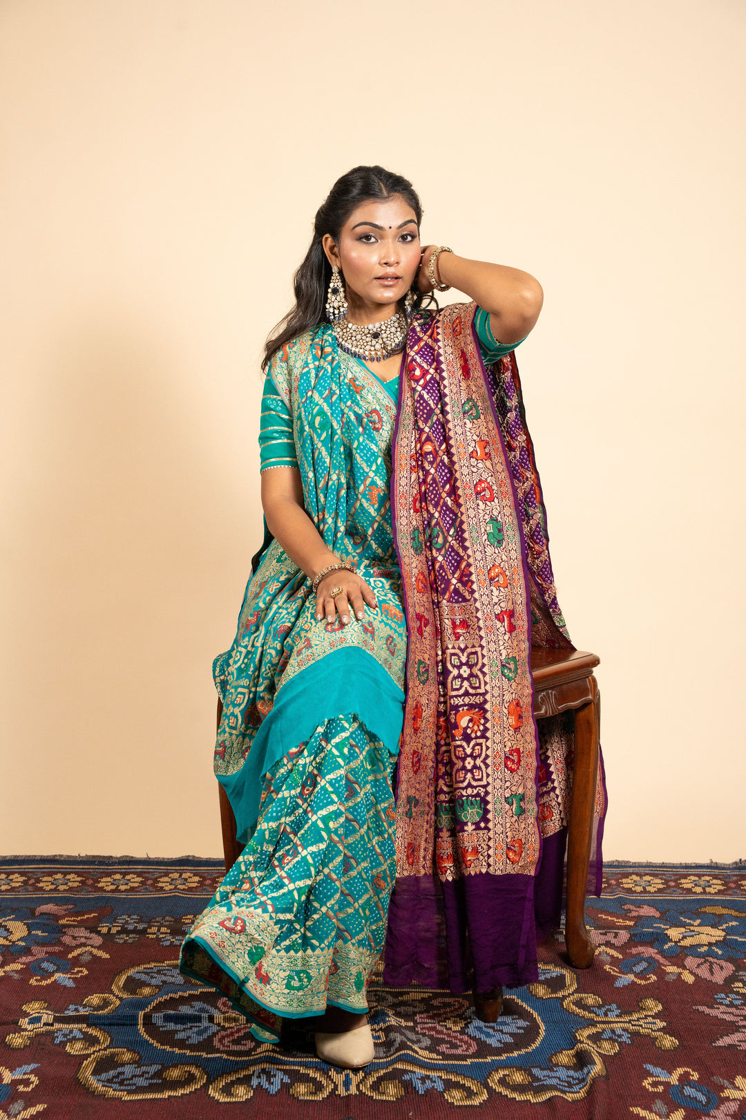 Sea Green Minakari Georgette Bandhani Saree