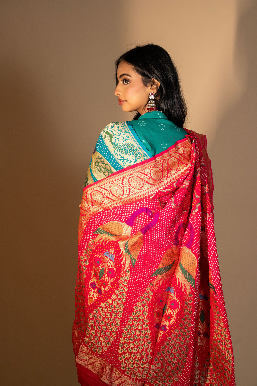 Pink Peacock Design Georgette Duppata With Neem Zari