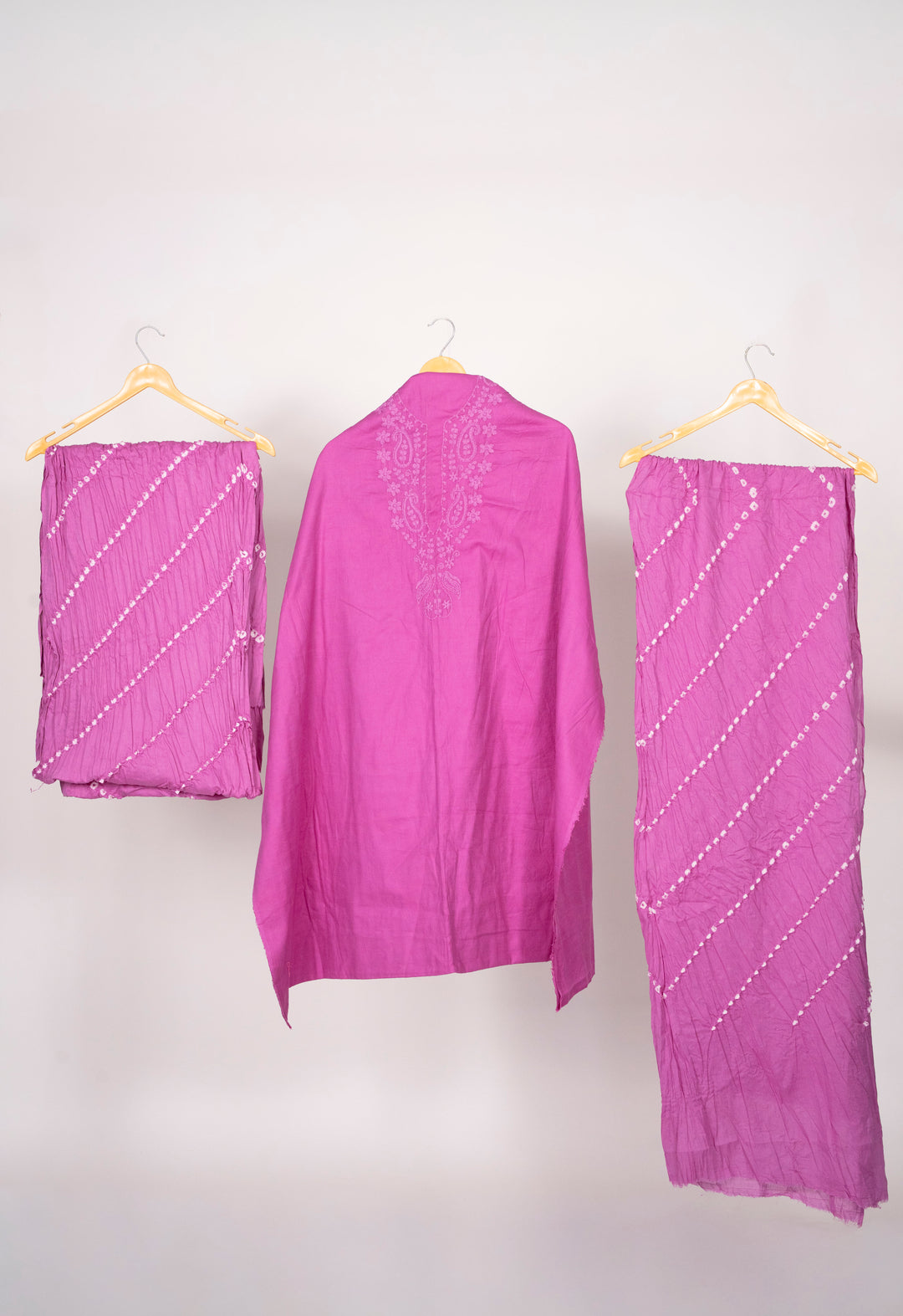 Dull Pink Cotton Satin Suit Material with Neck Embroidery