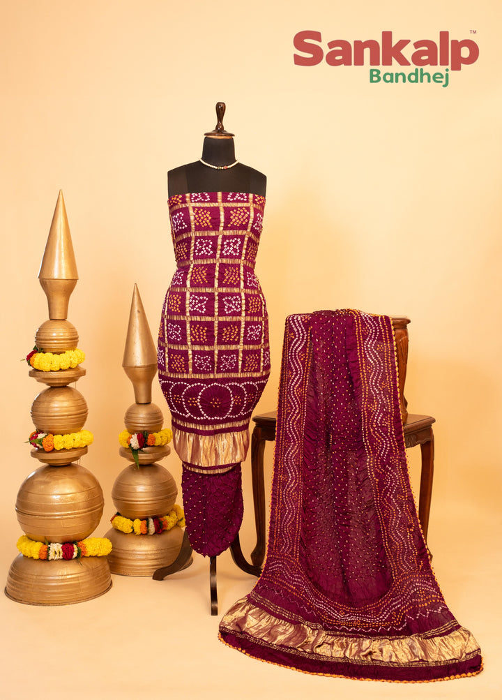 Wine Pure Modal Silk Gharchola Dress Material