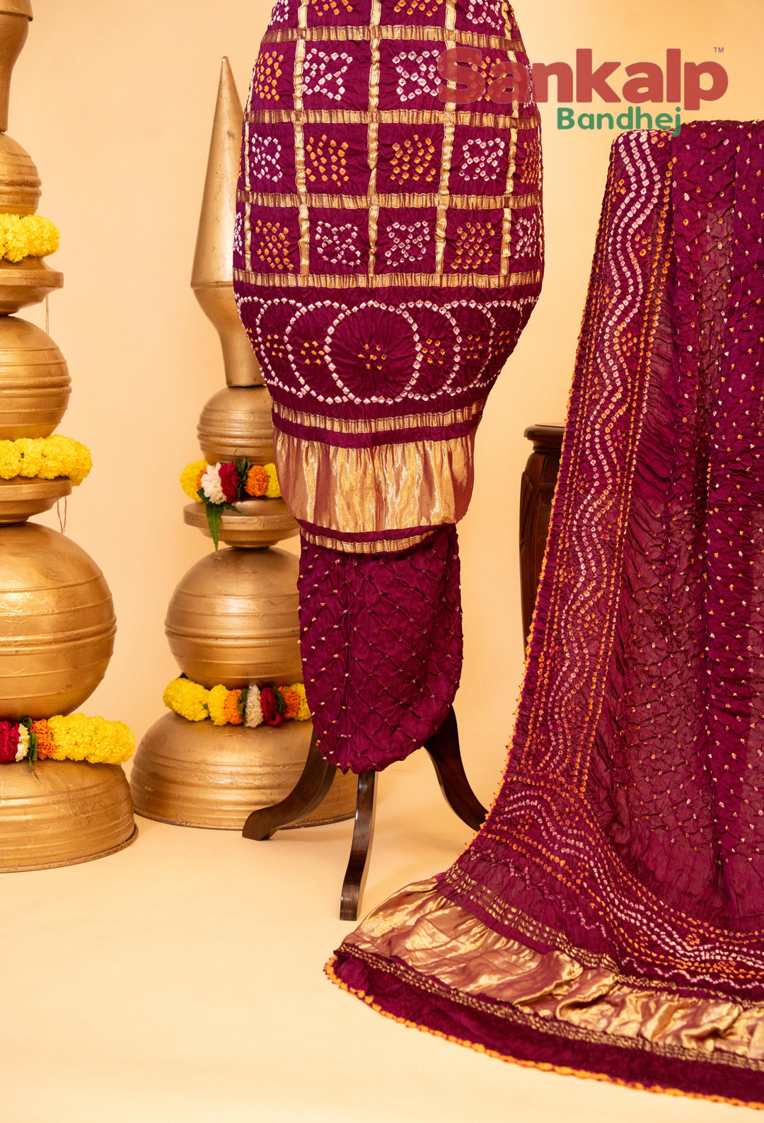 Wine Pure Modal Silk Gharchola Dress Material