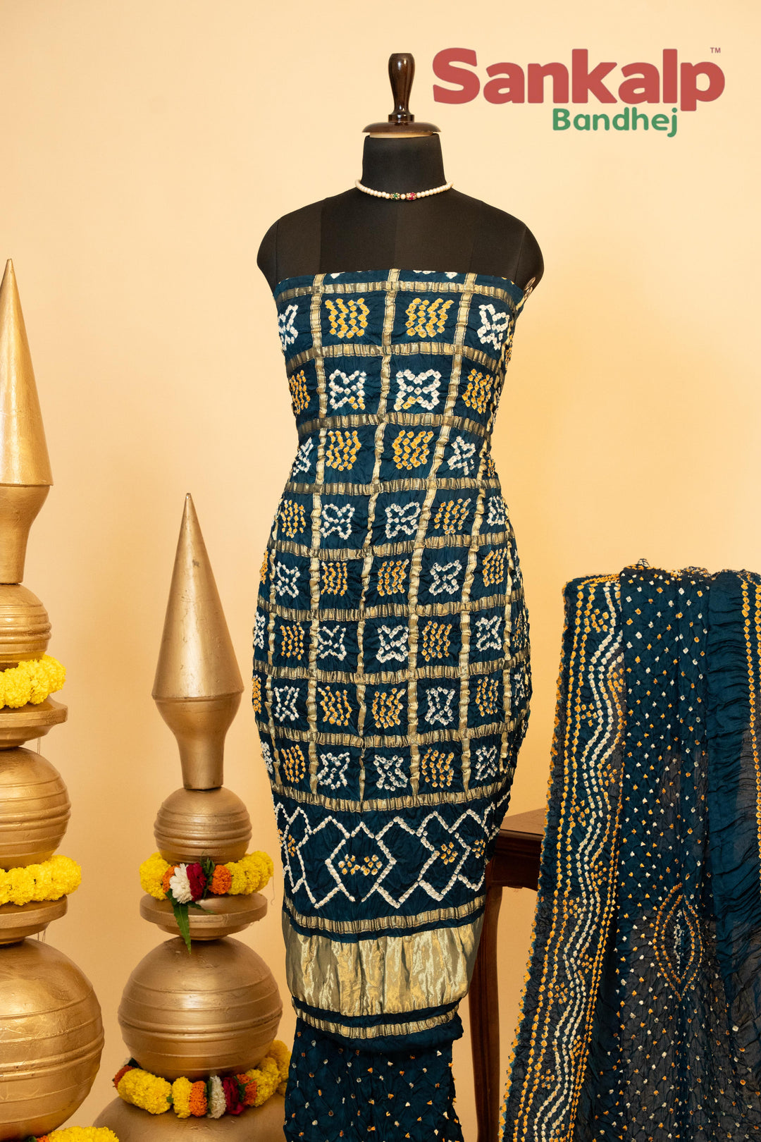 Deep Navy Blue Pure Modal Silk Gharchola Dress Material