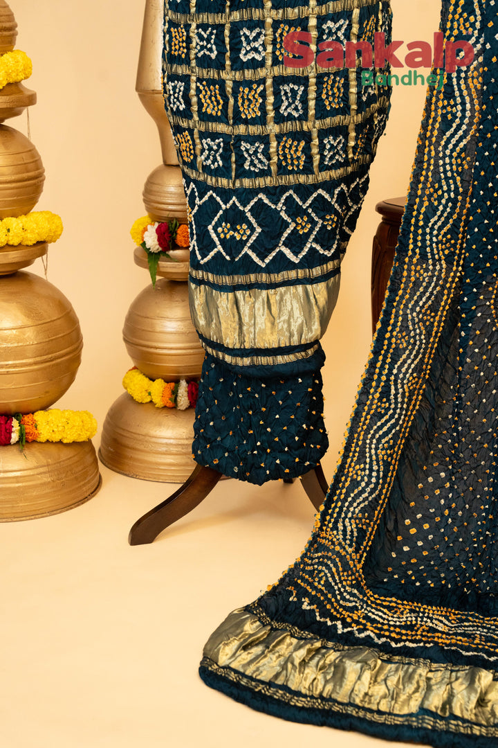 Deep Navy Blue Pure Modal Silk Gharchola Dress Material