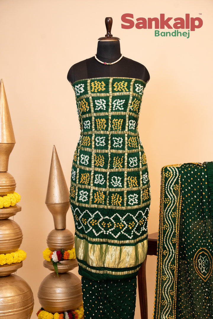 Bottle Green Pure Modal Silk Gharchola Dress Material