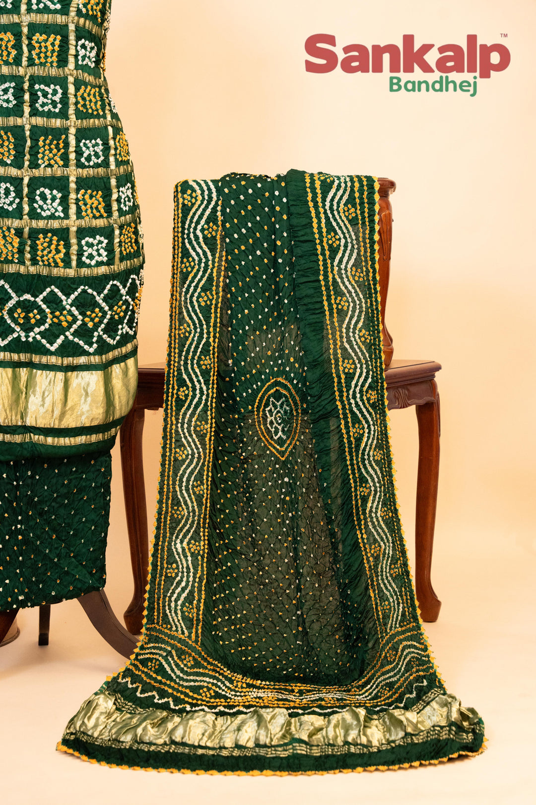 Bottle Green Pure Modal Silk Gharchola Dress Material