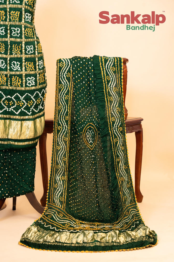 Bottle Green Pure Modal Silk Gharchola Dress Material