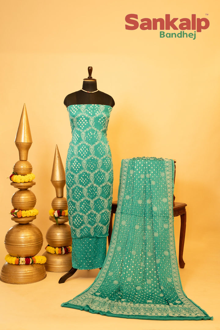 Sky Blue Pure Modal Silk Dress Material with Lucknowi Work