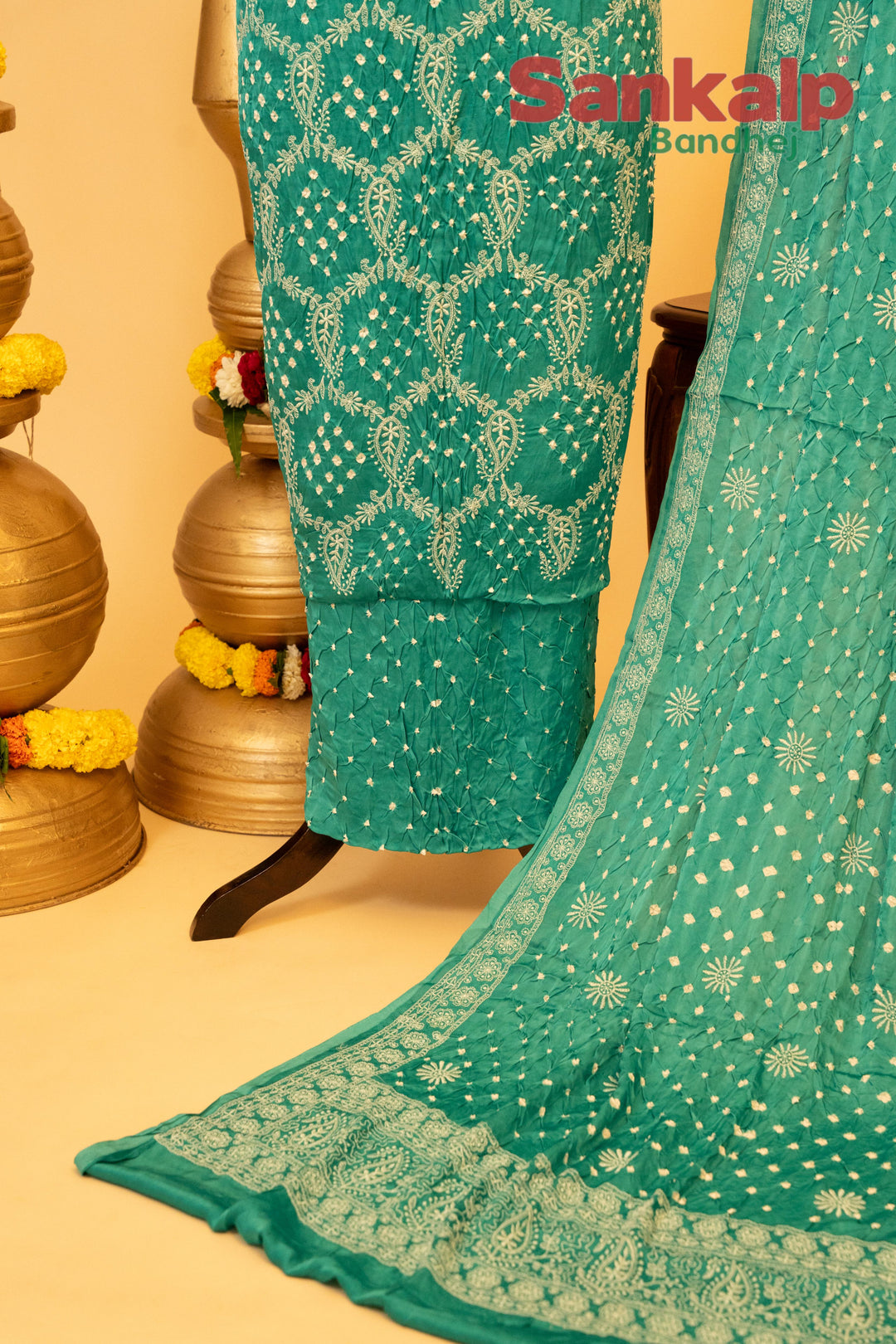 Sky Blue Pure Modal Silk Dress Material with Lucknowi Work
