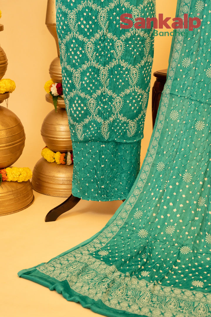 Sky Blue Pure Modal Silk Dress Material with Lucknowi Work