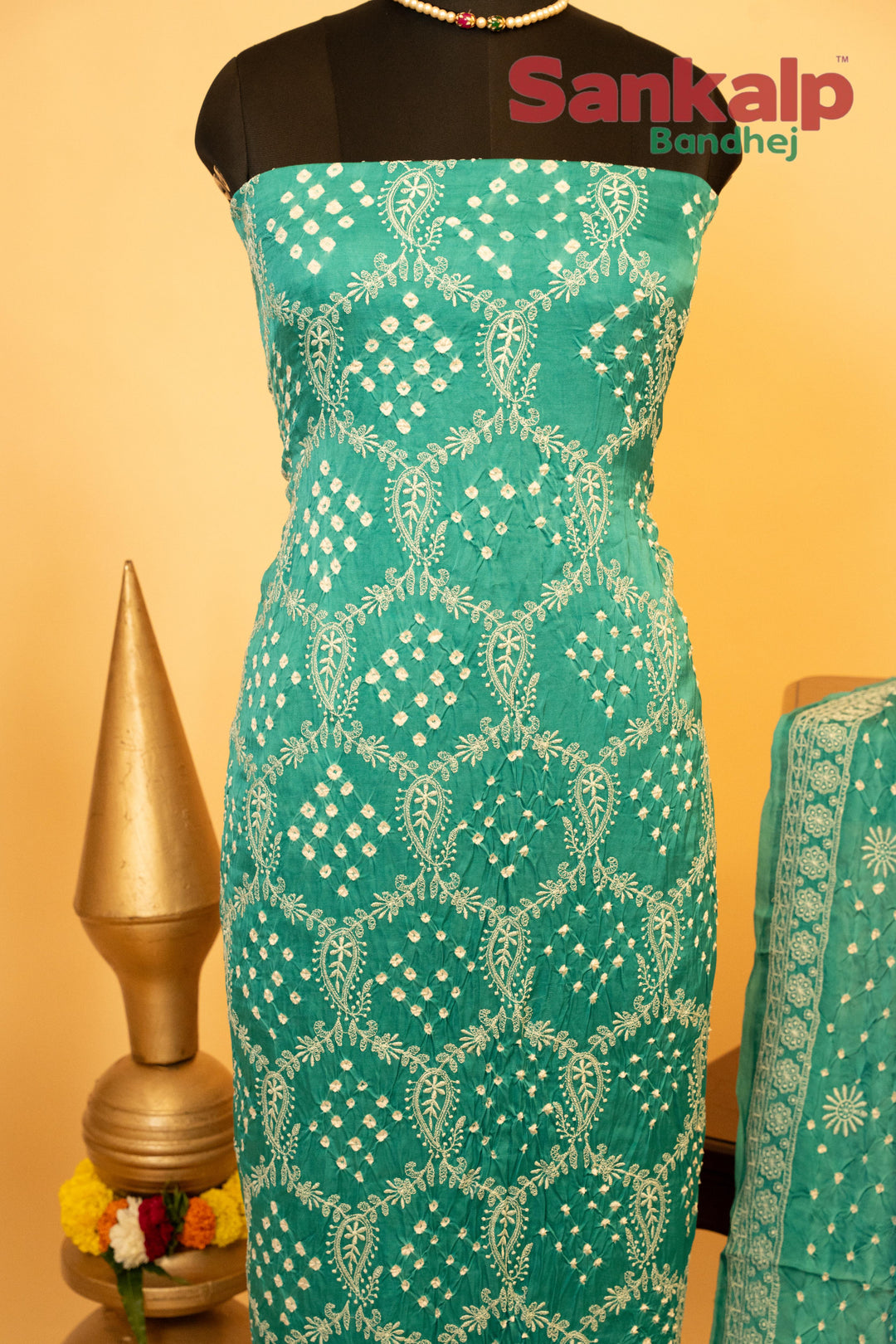 Sky Blue Pure Modal Silk Dress Material with Lucknowi Work