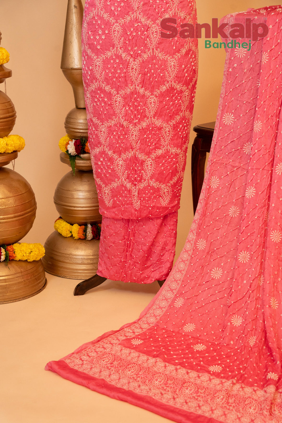 Pink Pure Modal Silk Dress Material with Lucknowi Work