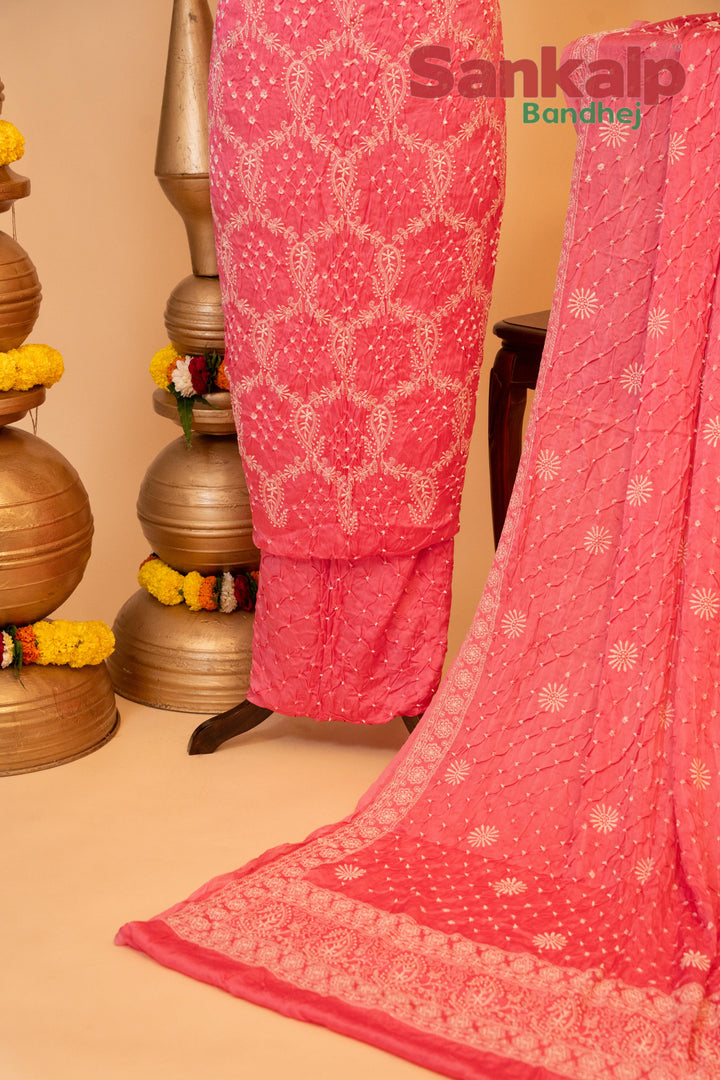 Pink Pure Modal Silk Dress Material with Lucknowi Work