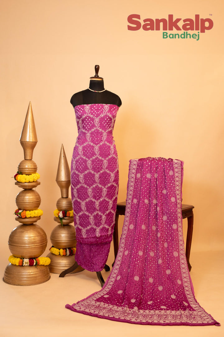 Purple Pure Modal Silk Dress Material with Lucknowi Work