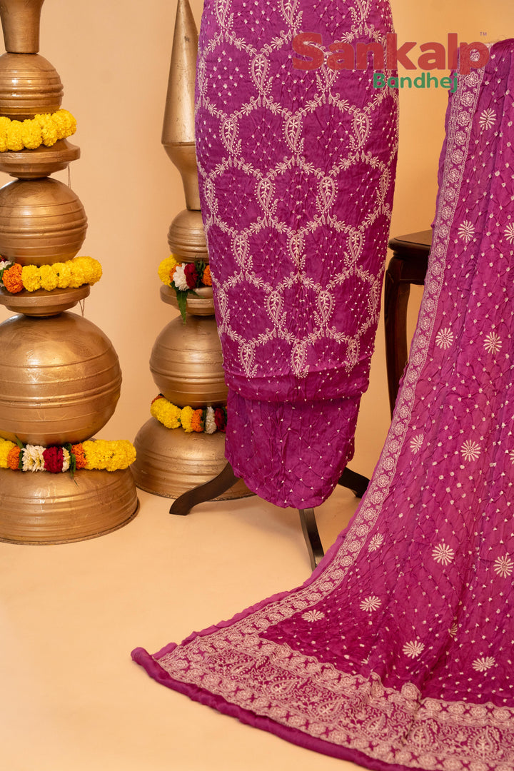 Purple Pure Modal Silk Dress Material with Lucknowi Work