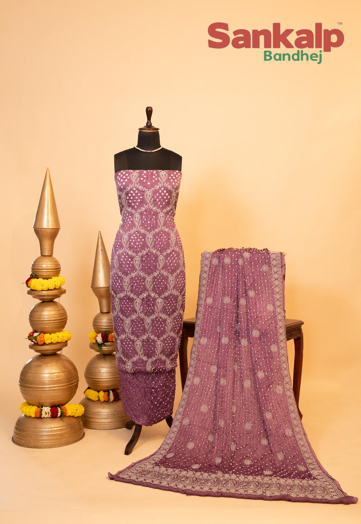 Lavender Purple Pure Modal Silk Dress Material with Lucknowi Work