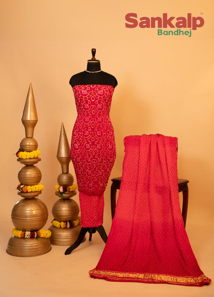 Pink Pure Gajji Rai Bandhej Dress Material