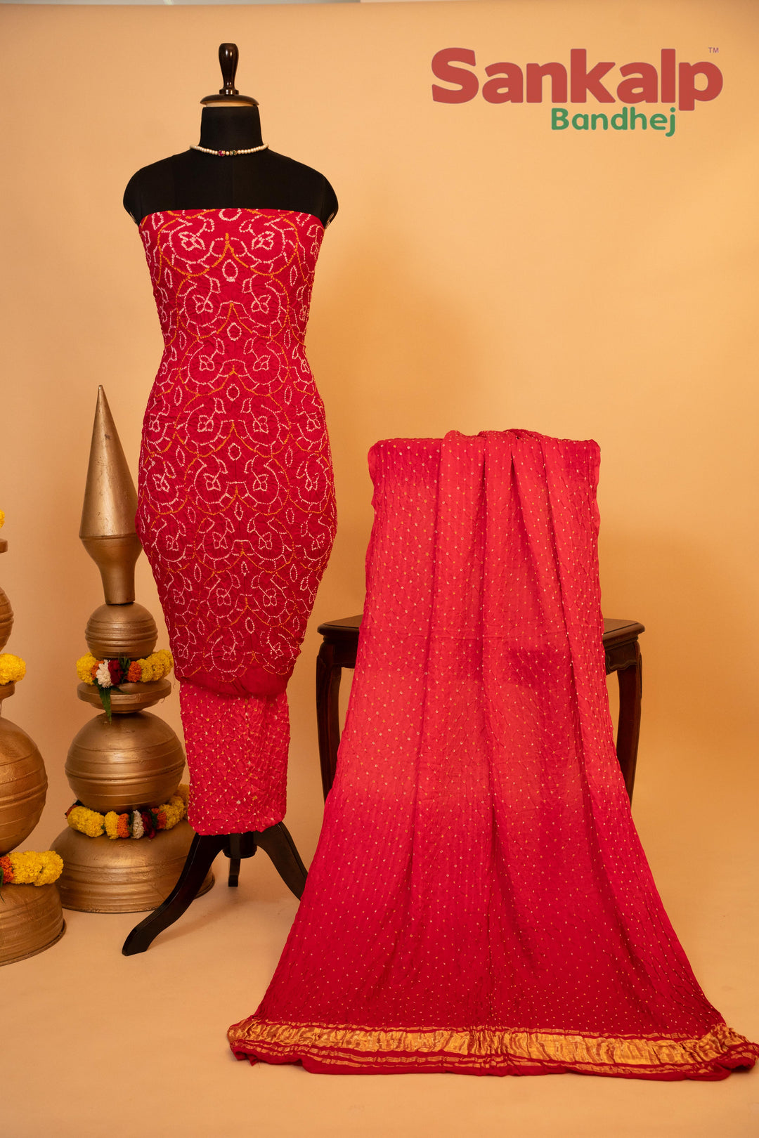 Pink Pure Gajji Rai Bandhej Dress Material