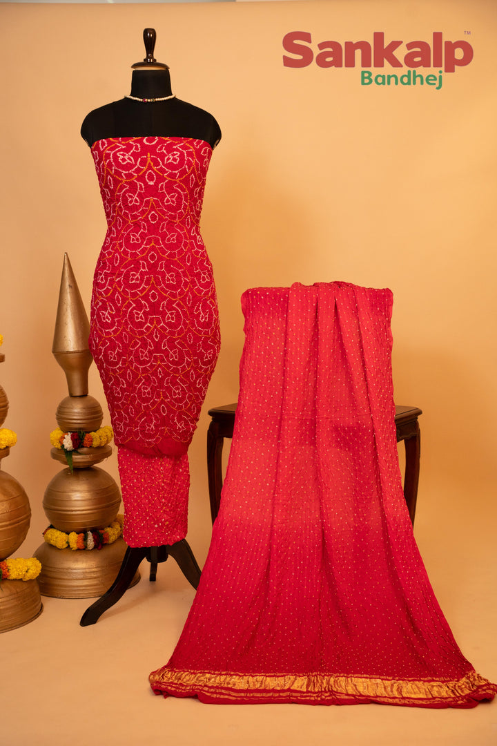 Pink Pure Gajji Rai Bandhej Dress Material