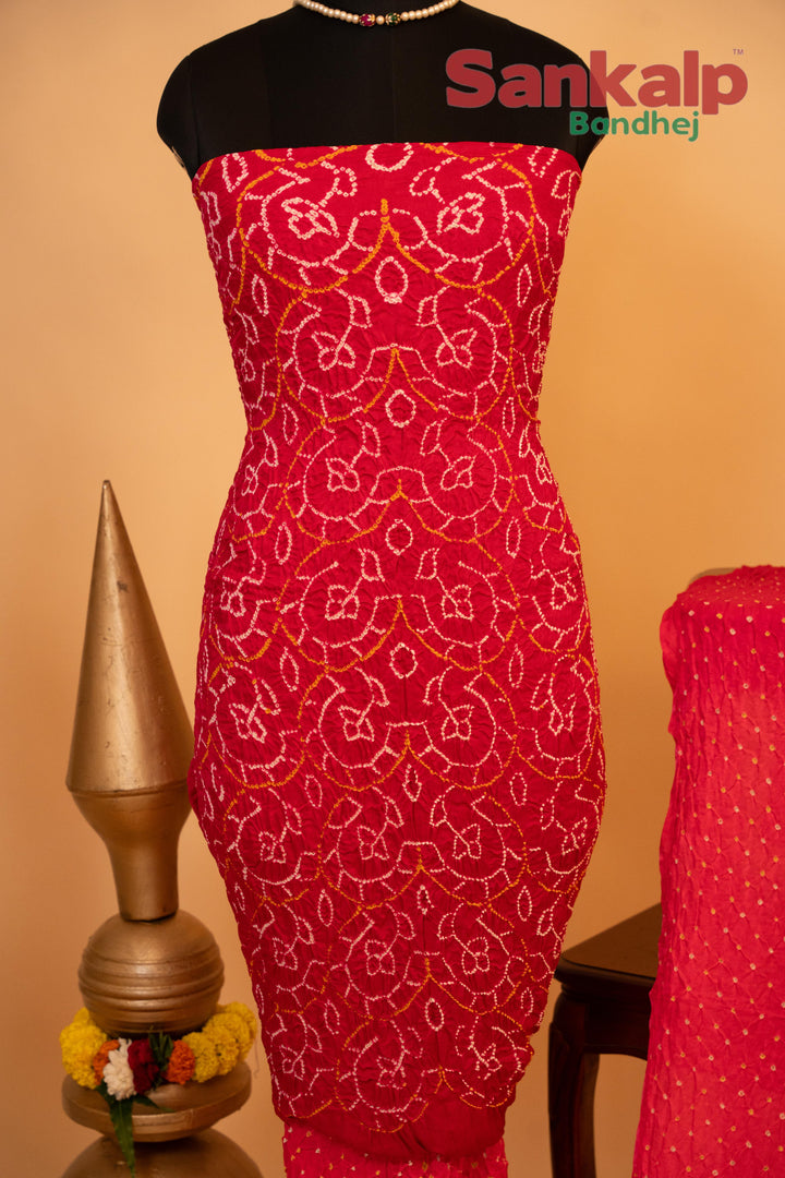 Pink Pure Gajji Rai Bandhej Dress Material