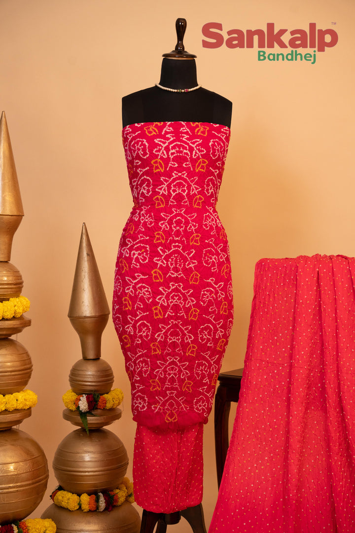 Rani Pink Pure Gajji Rai Bandhej Dress Material