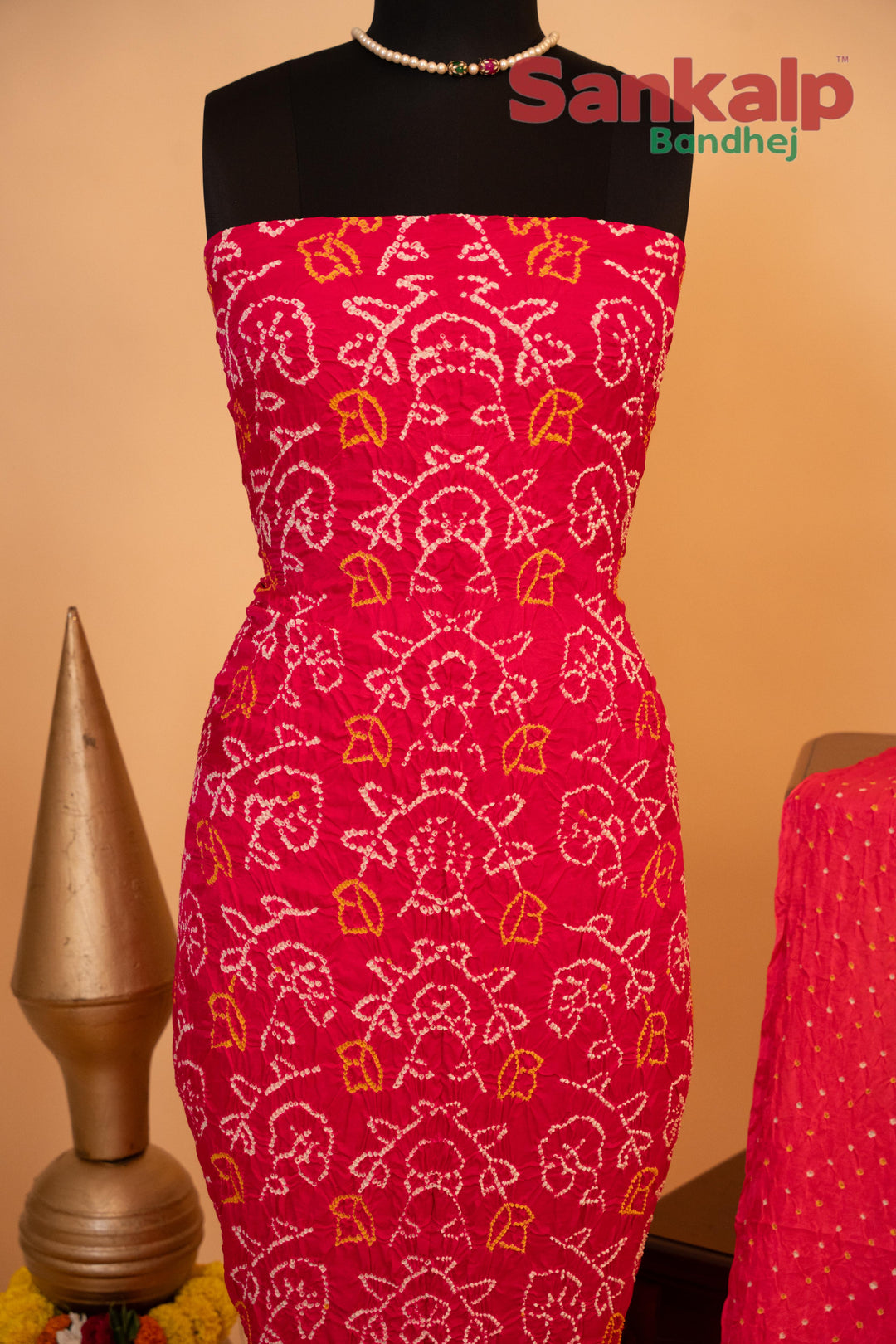 Rani Pink Pure Gajji Rai Bandhej Dress Material