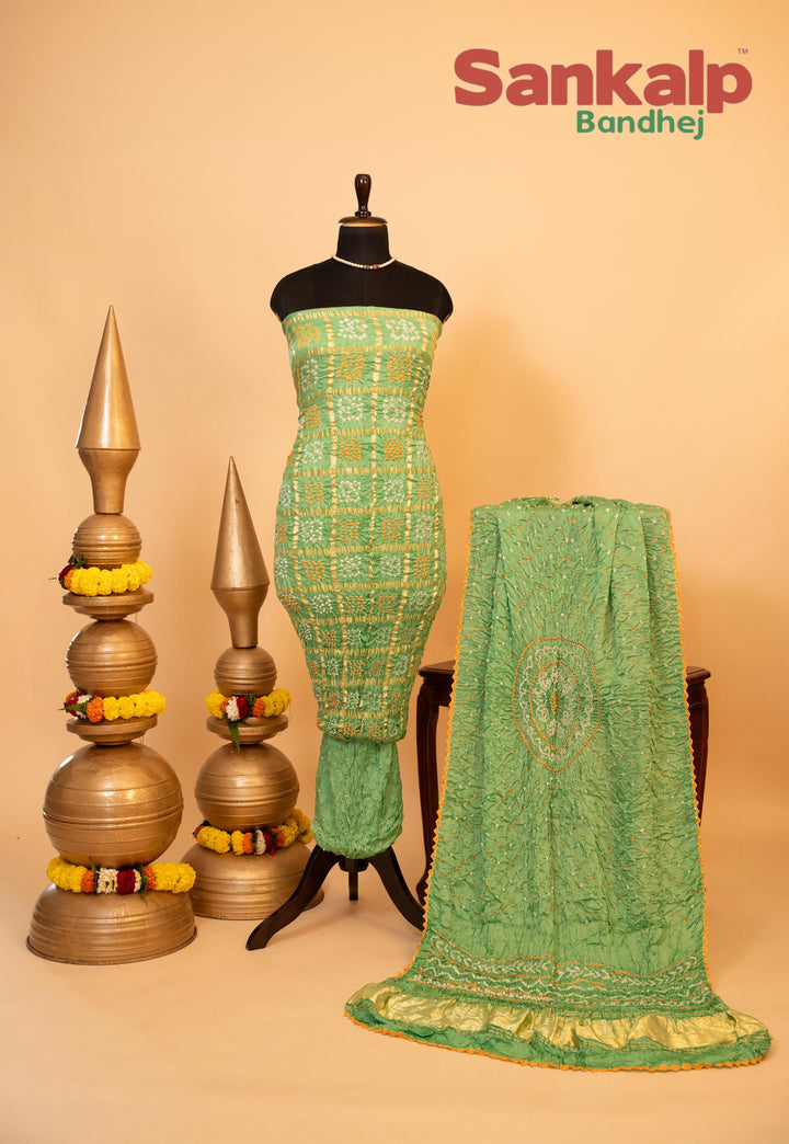 Pastel Green Pure Modal Gaji Silk Gharchola Dress Material