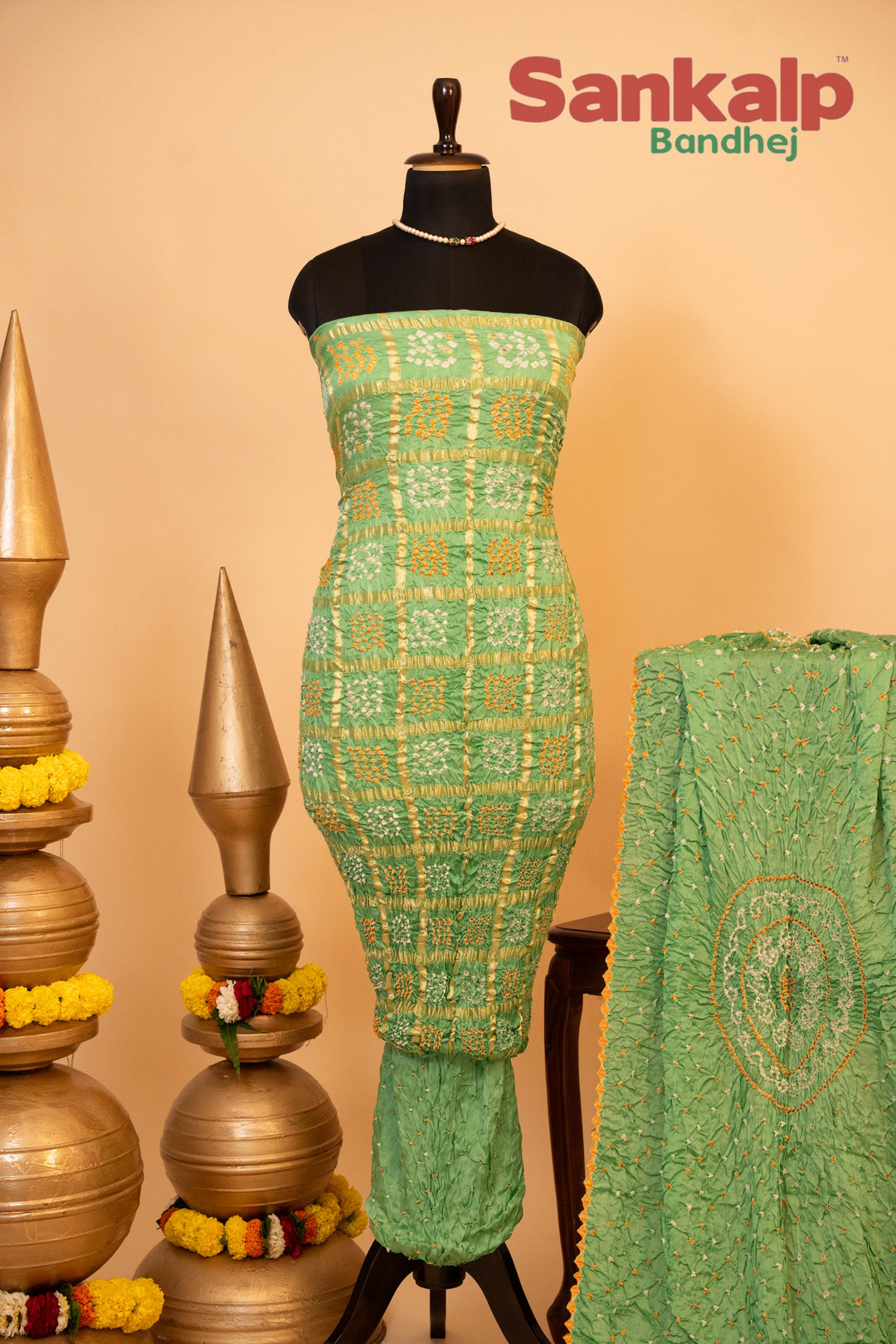 Pastel Green Pure Modal Gaji Silk Gharchola Dress Material