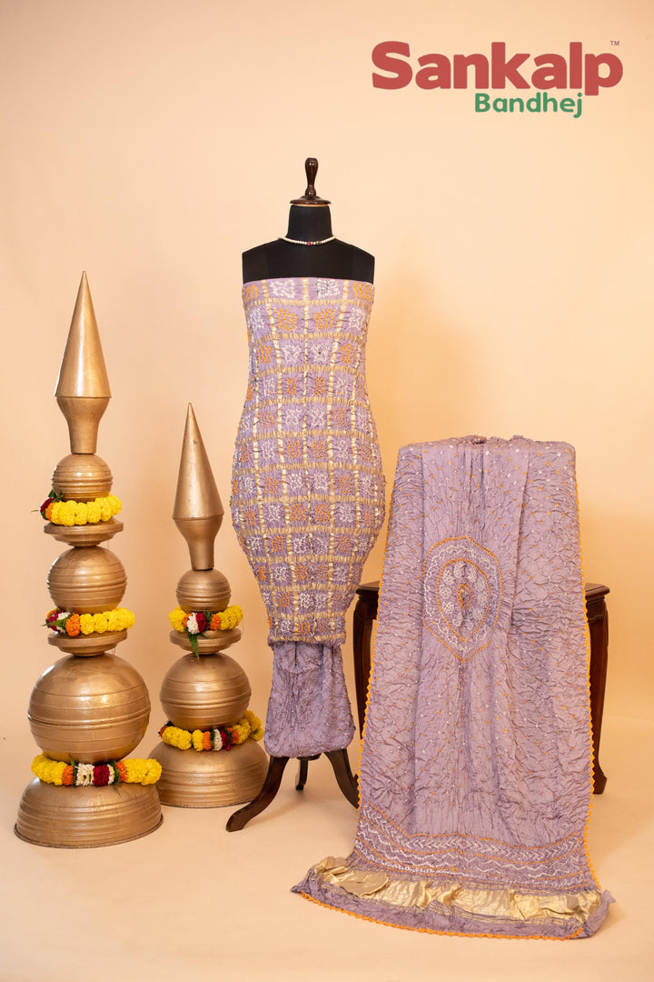 Light Lavender Pure Modal Gaji Silk Gharchola Dress Material