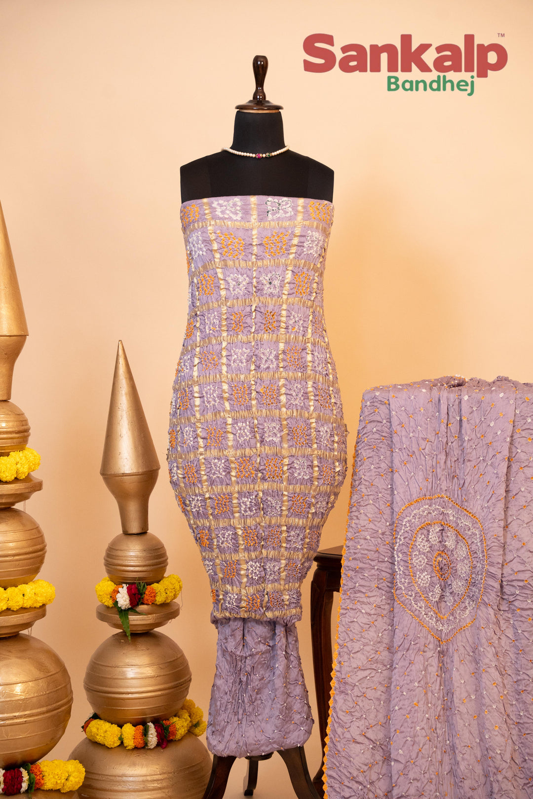 Light Lavender Pure Modal Gaji Silk Gharchola Dress Material