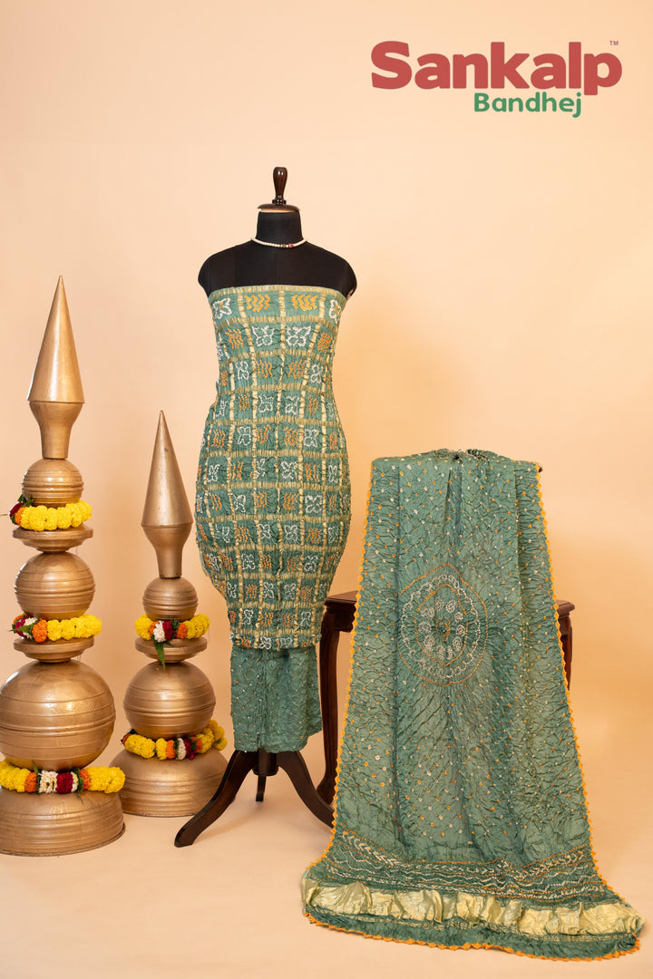 Sea Green Pure Modal Gaji Silk Gharchola Dress Material