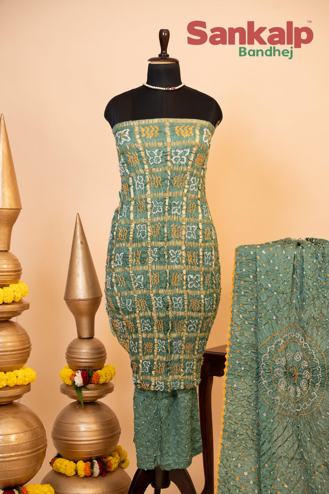 Sea Green Pure Modal Gaji Silk Gharchola Dress Material