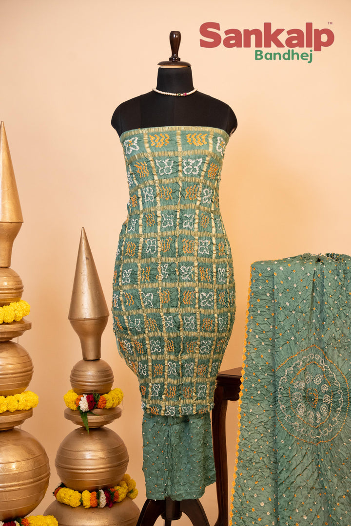 Sea Green Pure Modal Gaji Silk Gharchola Dress Material