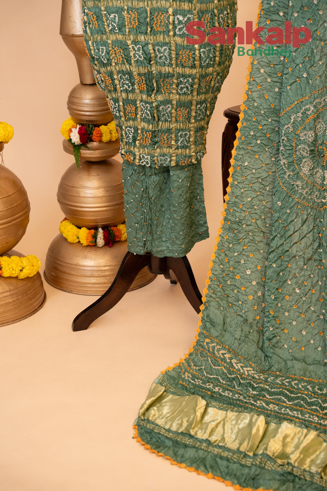 Sea Green Pure Modal Gaji Silk Gharchola Dress Material