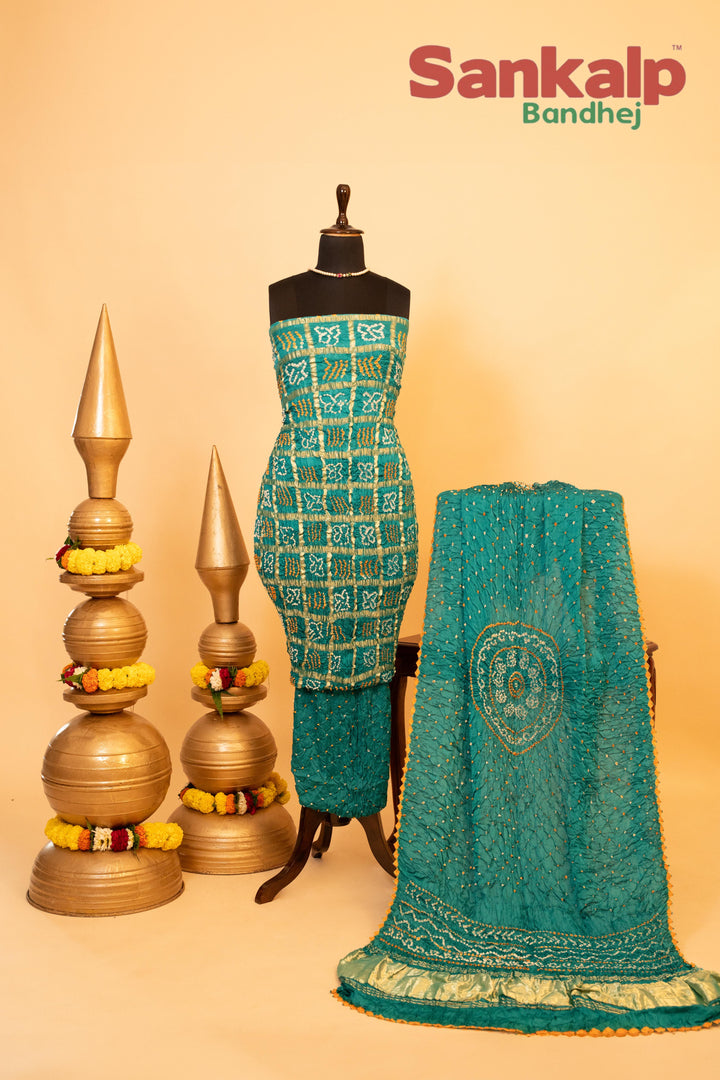 Sky Blue Pure Modal Gaji Silk Gharchola Dress Material