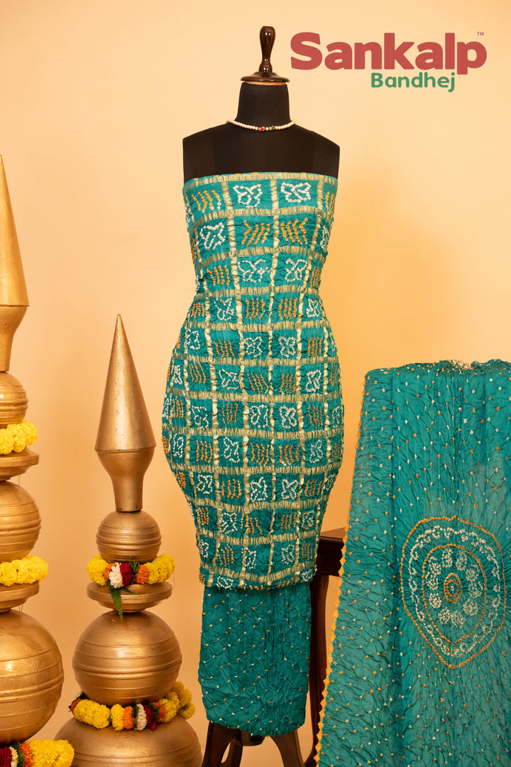 Sky Blue Pure Modal Gaji Silk Gharchola Dress Material