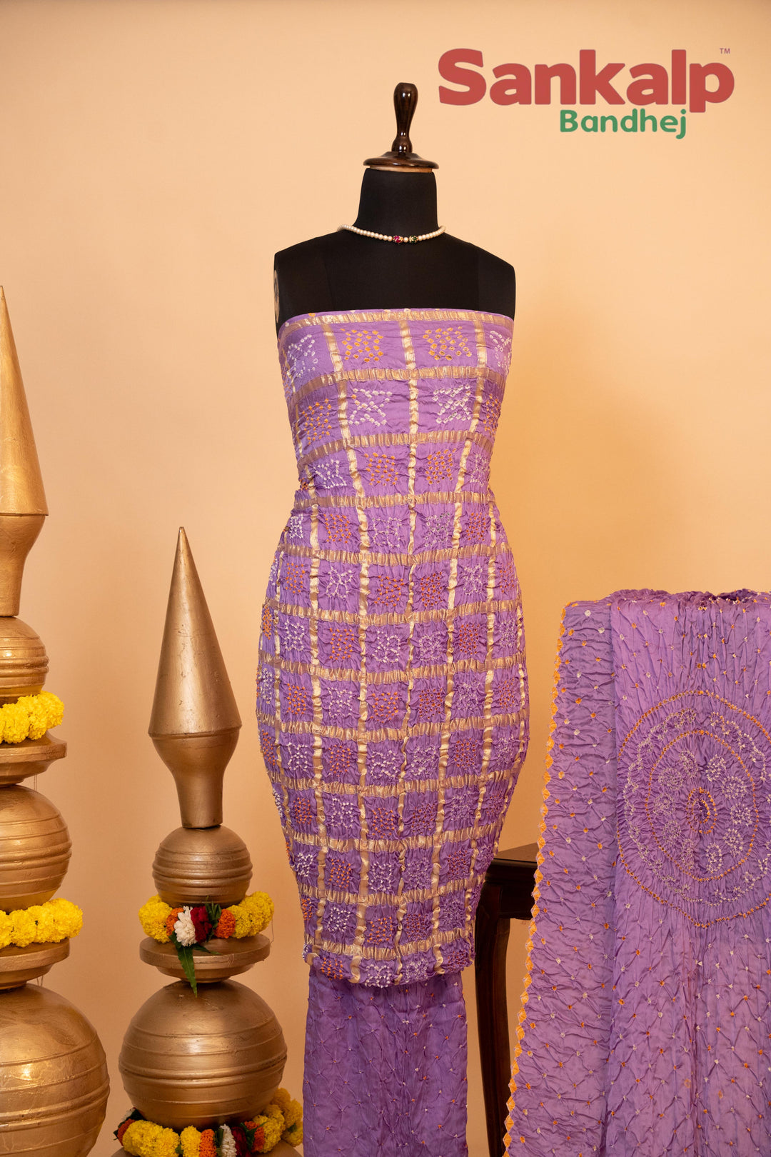 Lavender Pure Modal Gaji Silk Gharchola Dress Material