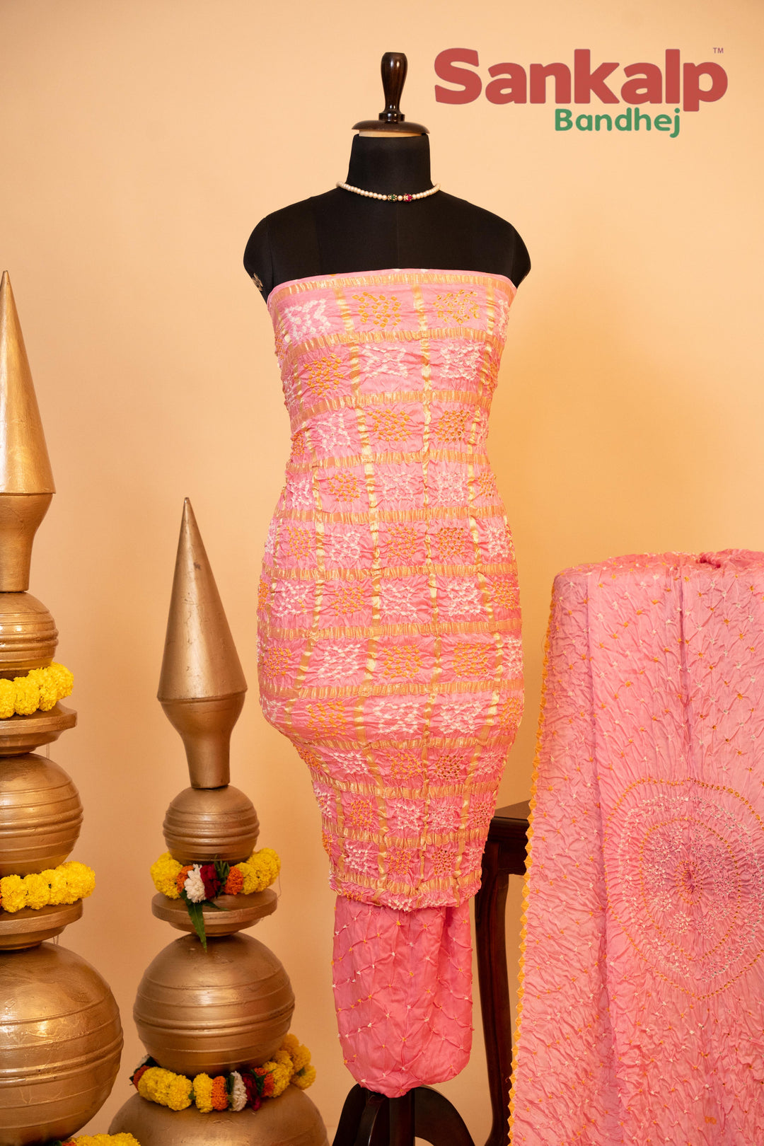Baby Pink Pure Modal Gaji Silk Gharchola Dress Material