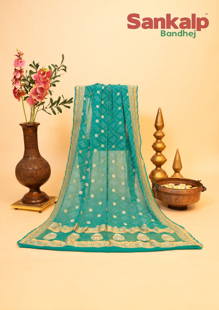 Light Blue Banarasi Geogette Silver Gold Neem zari Dupatta