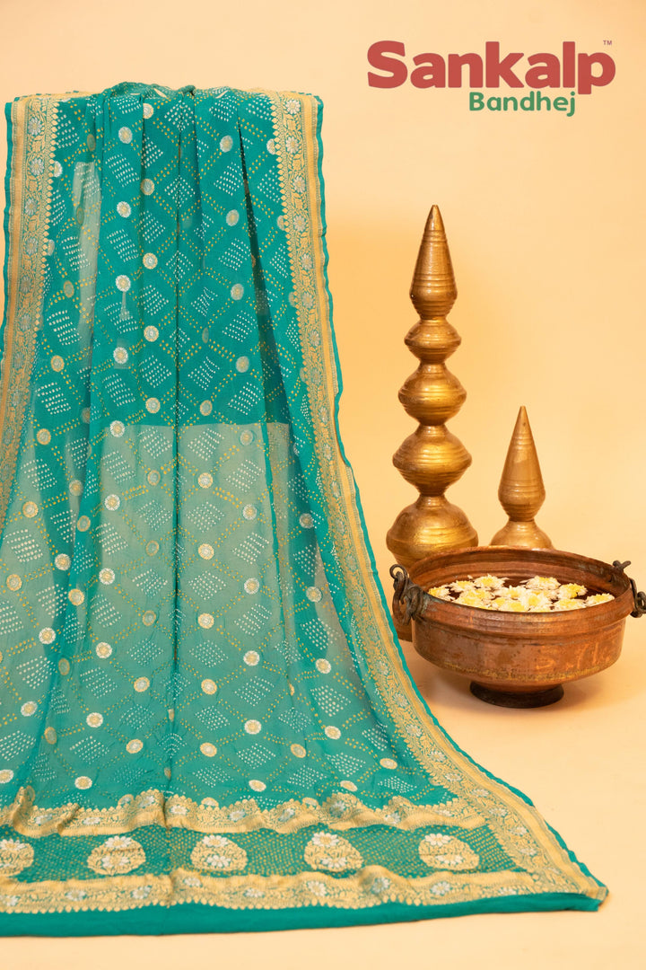 Light Blue Banarasi Geogette Silver Gold Neem zari Dupatta