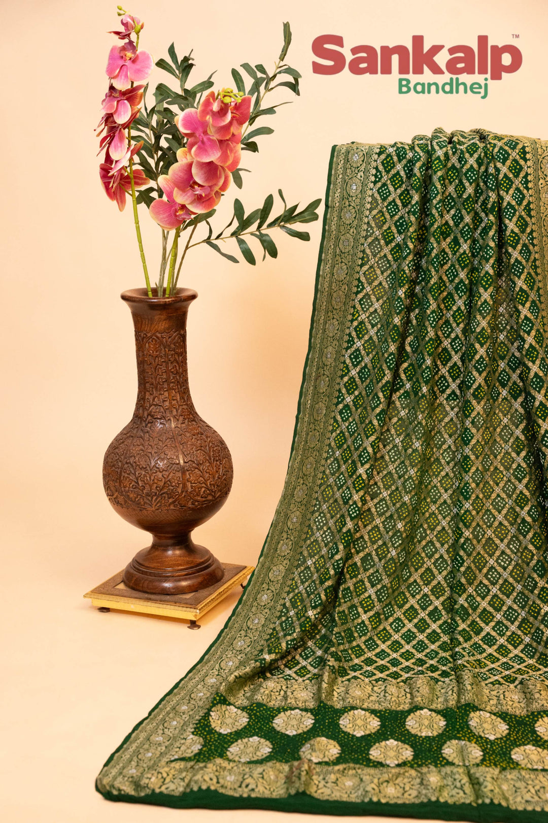 Mehendi Green Banarasi Georgette Silver Gold Dupatta