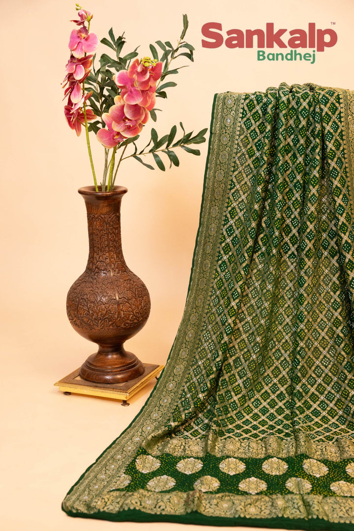 Mehendi Green Banarasi Georgette Silver Gold Dupatta