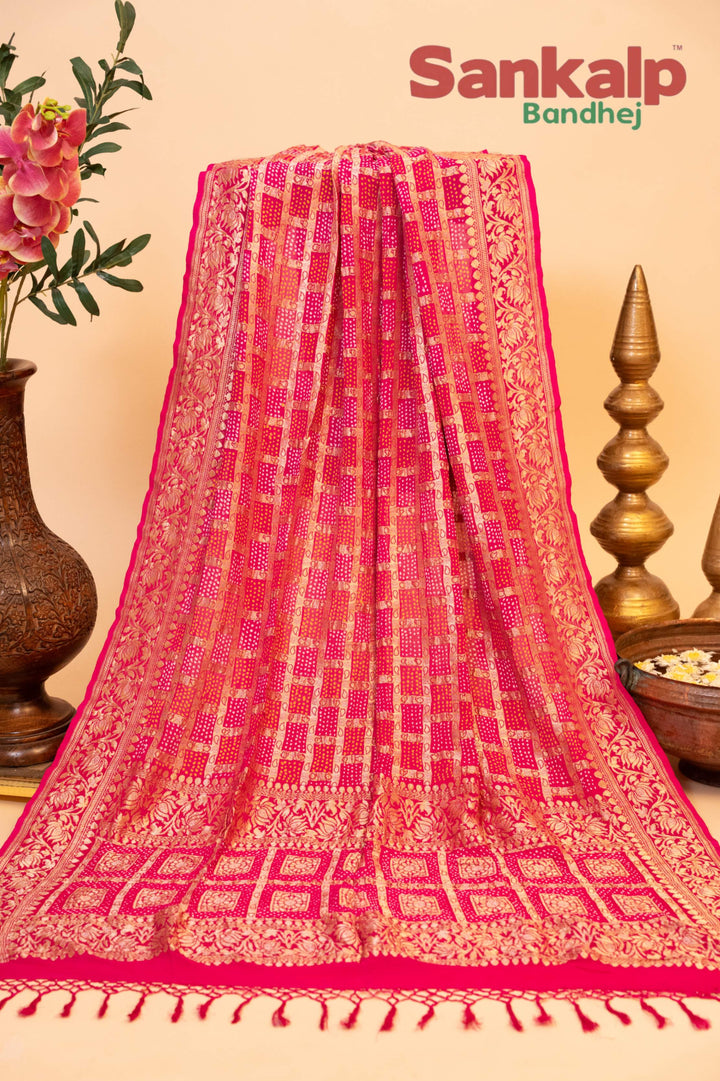 Banarasi Georgette Kadva Zari Rai Bandhani Duppatta In Pink Colour
